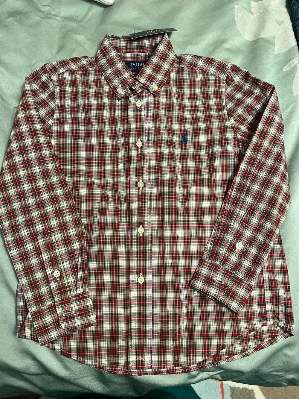 New Polo by Ralph Lauren Boys 6 Red Green Plaid Button-Down Shirt Poplin NWT